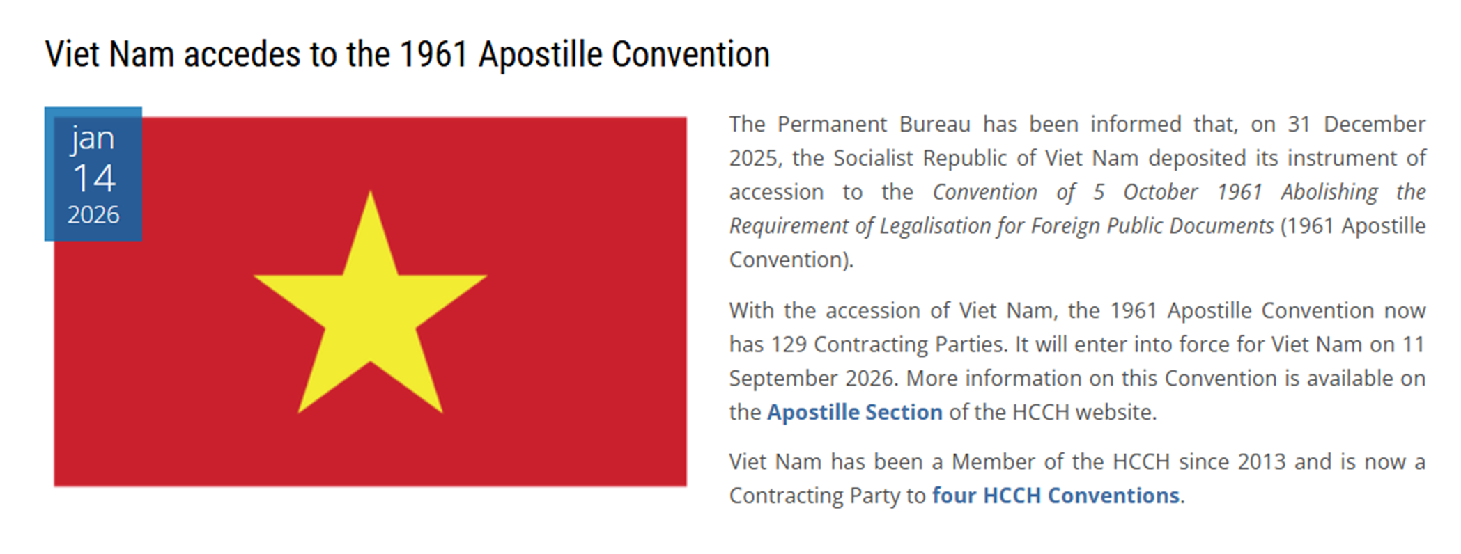 Việt Nam chính thức hoàn tất thủ tục gia nhập Công ước Apostille