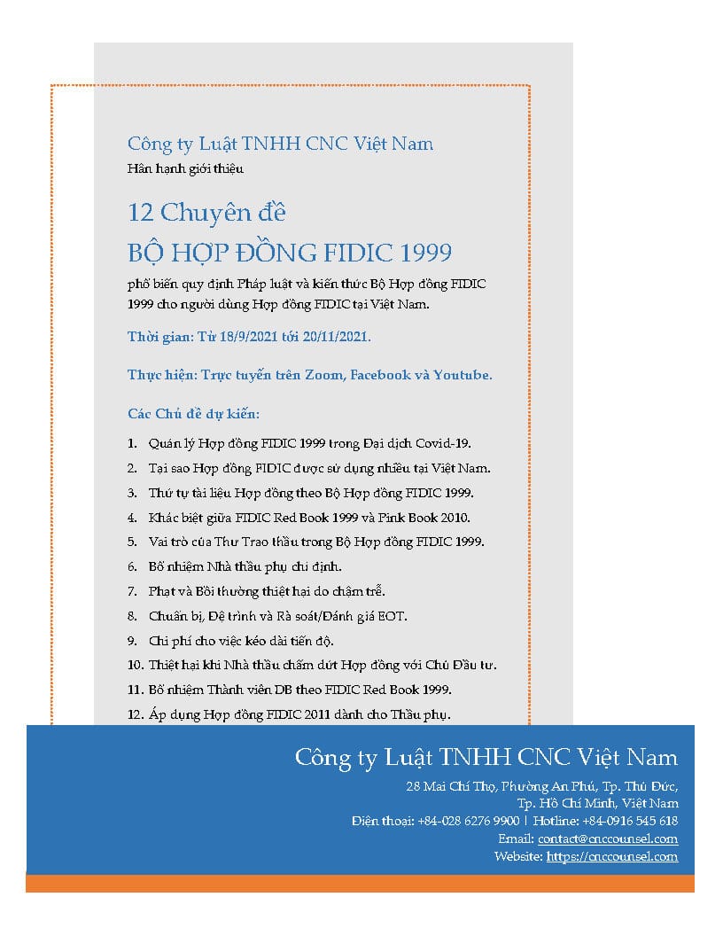 12 Chuyên đề Hợp đồng FIDIC 1999